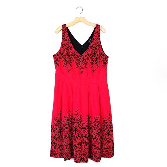 NEW City Chic Whimsigoth Fit and Flare Midi Dress Red Velvet Floral Plus Size 20 - Picture 1 of 13